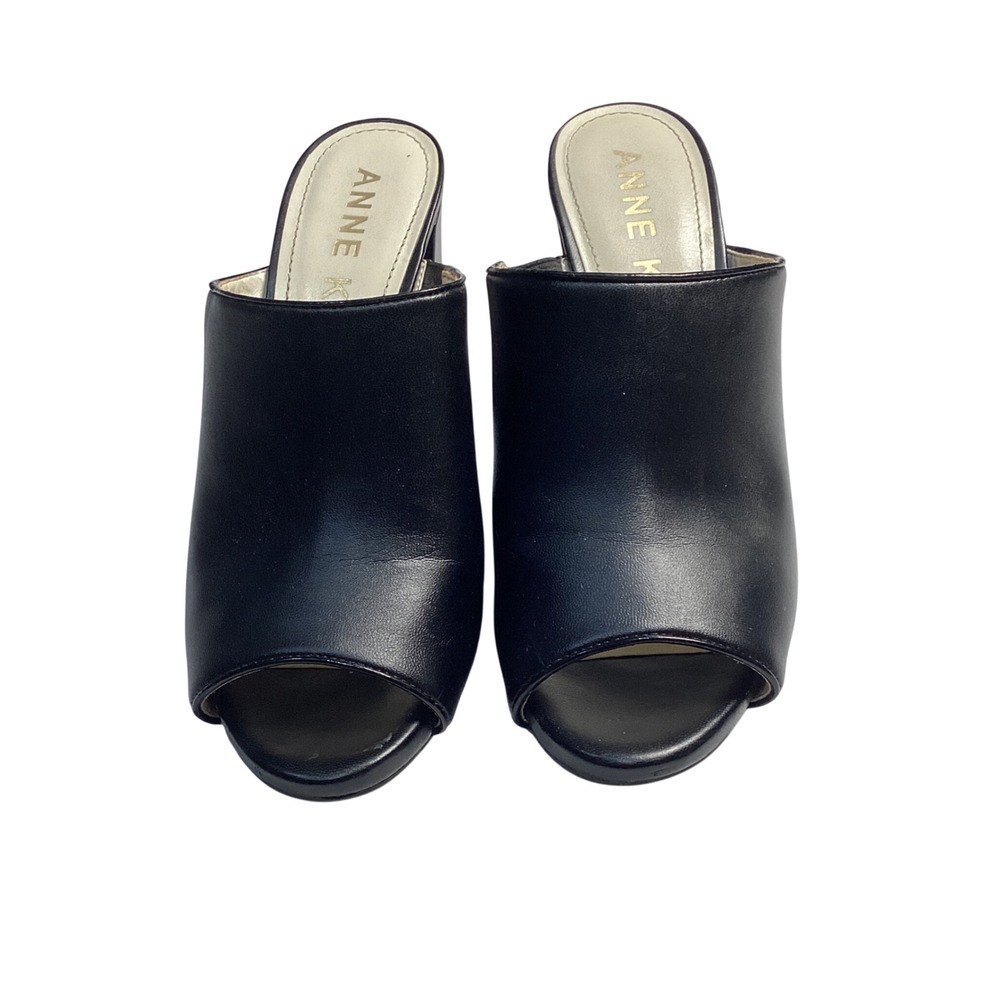 Anne Klein Peep Toe Block Heel Mules Women Size 9M Black Slip On Dress Shoes